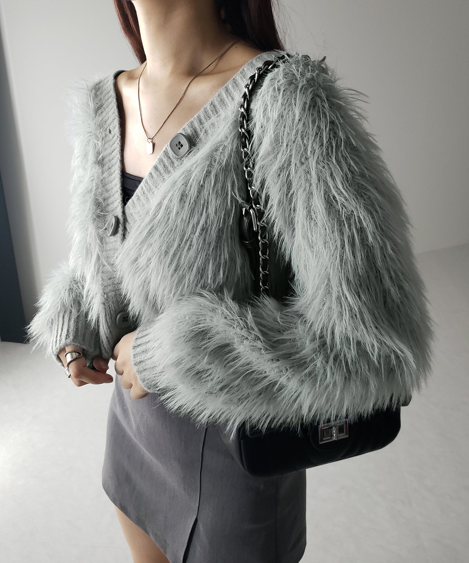 ファームードシャギーニットカーディガン