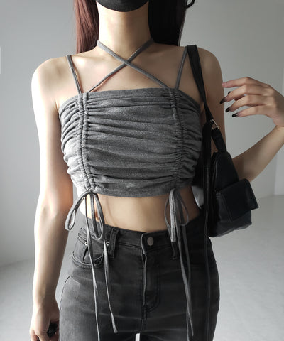 3WAYクロスストラップリボンシャーリングショートキャミソール / 3WAY cross strap ribbon shirring short camisole