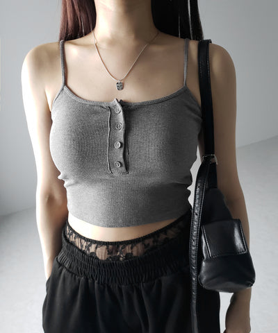 【 カップ付き 】フロントボタンヘンリーネックショートリブキャミソール / front button henry neck short rib camisole