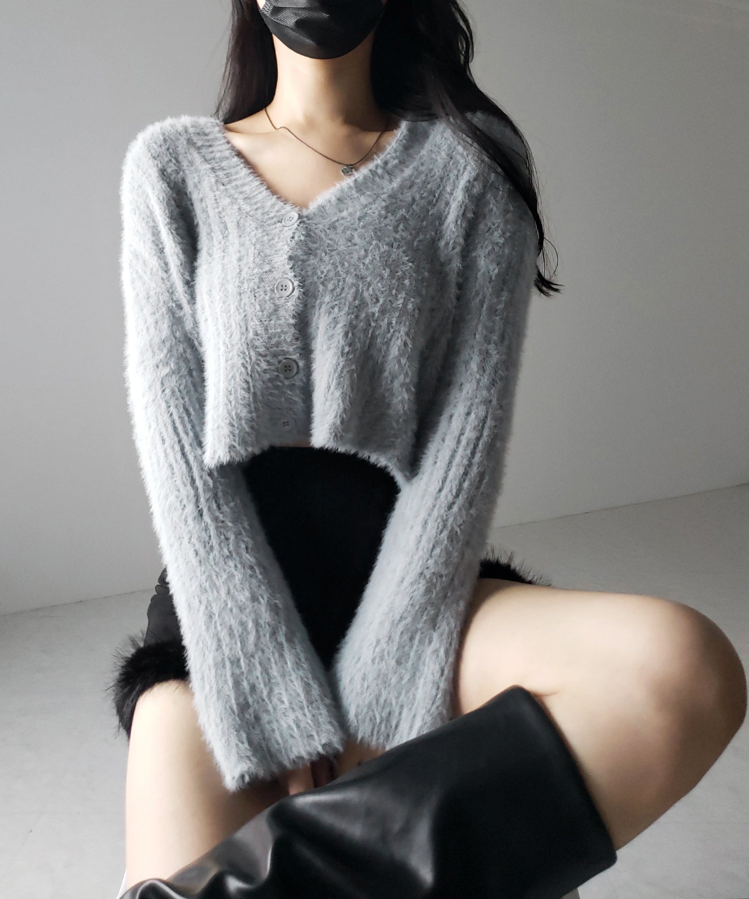 【 3color 】ショートシャギーリブニットカーディガン / short shaggy lib knit cardigan