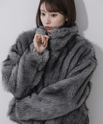 ダブルジップスタンドカラーミックスファージャケット / double zip stand collar mix fur jacket