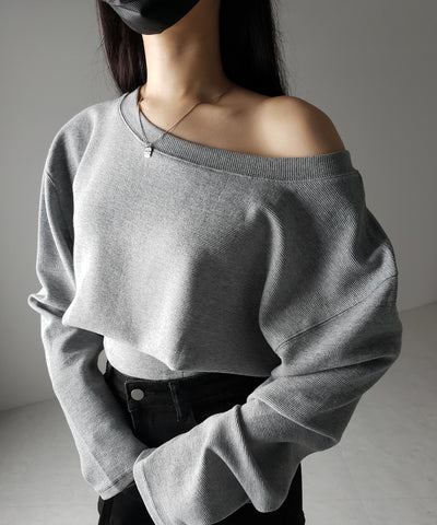 オフショルダーショートスウェットライクトップス / off shoulder short sweat like tops