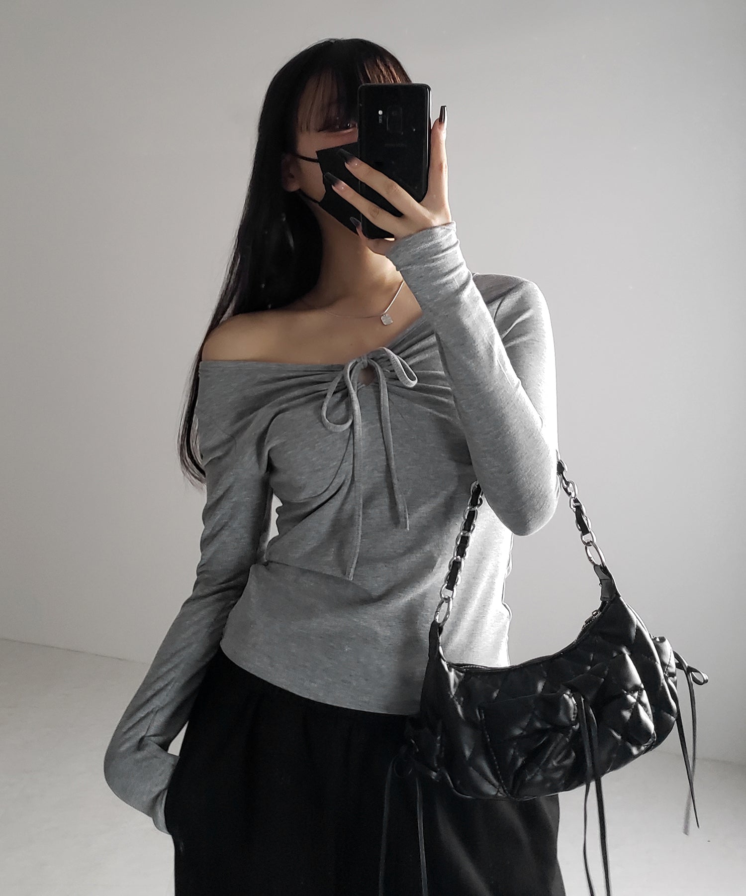 【 3WAY 】クロスストラップリボンギャザーカットソートップス / cross strap ribbon gather cutsew tops