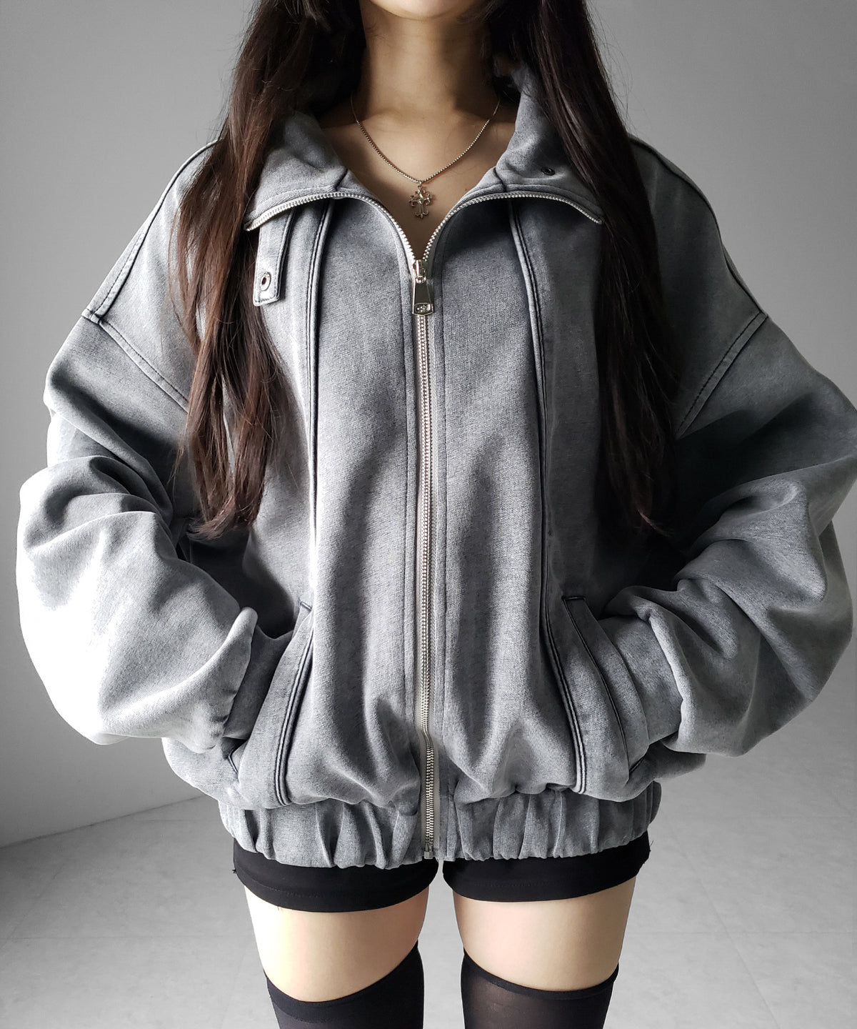 ピグメントヴィンテージジップアップオーバースウェットブルゾン / pigment vintage zipup over sweat blouson