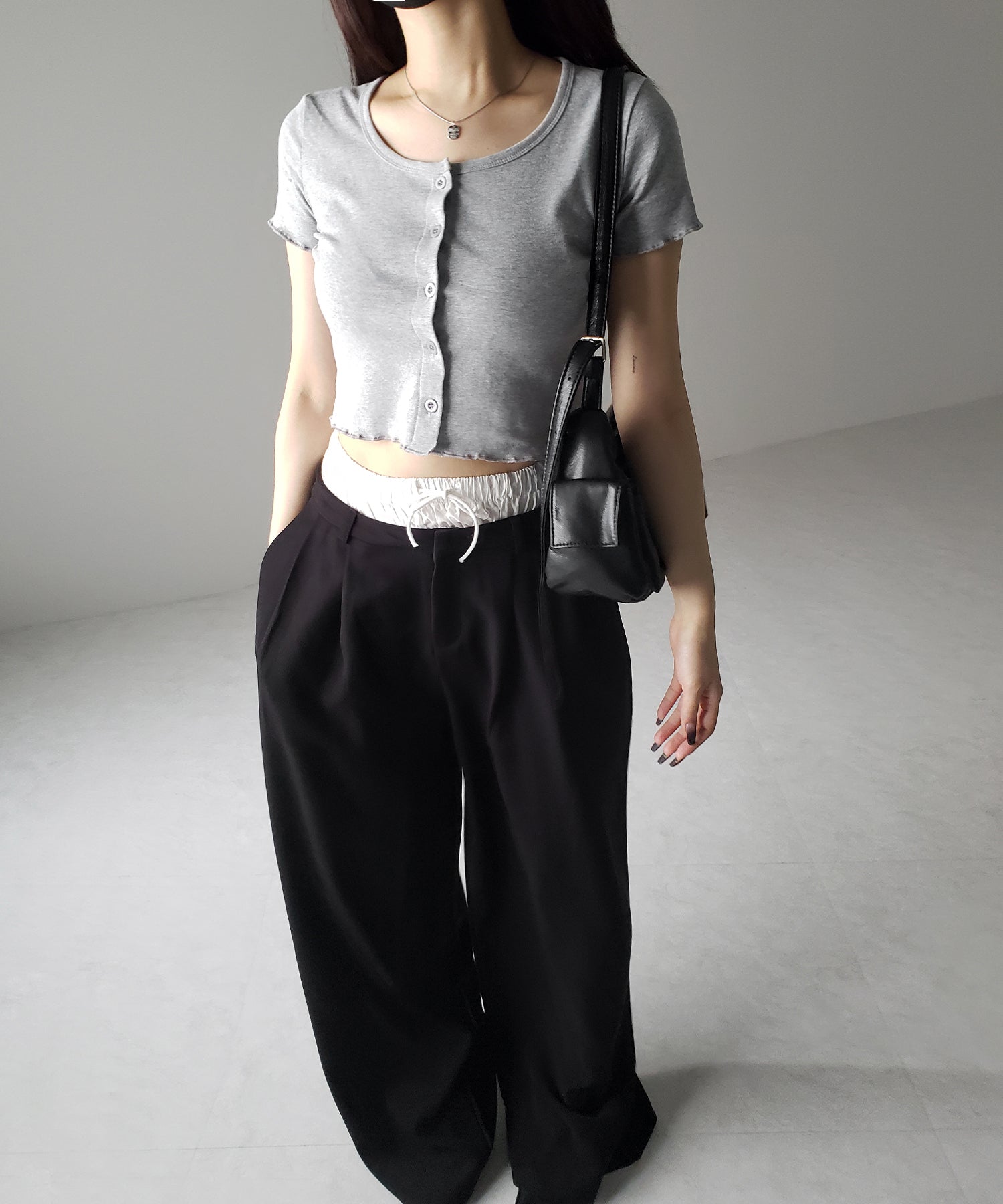 【 3color 】フロントボタン半袖メローショートTシャツ / front button mellow short Tee