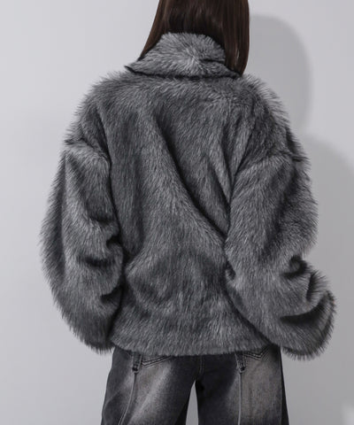 ダブルジップスタンドカラーミックスファージャケット / double zip stand collar mix fur jacket