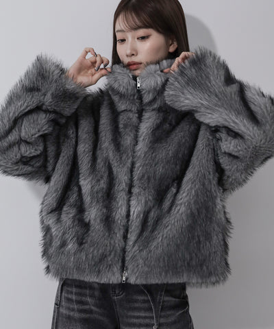 ダブルジップスタンドカラーミックスファージャケット / double zip stand collar mix fur jacket
