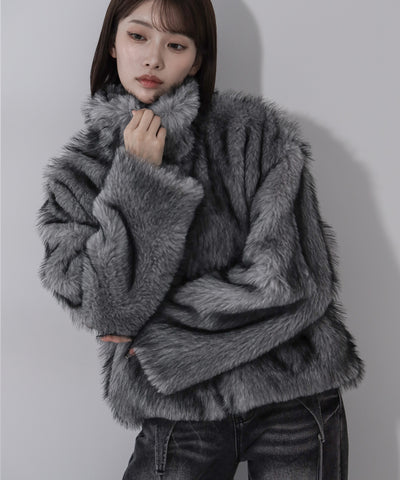 ダブルジップスタンドカラーミックスファージャケット / double zip stand collar mix fur jacket