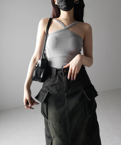 【 カップ付き 】クロスストラップミニキャミワンピース / cross strap mini cami onepiece