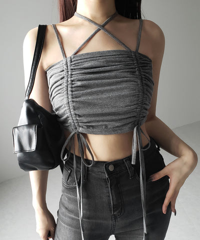 3WAYクロスストラップリボンシャーリングショートキャミソール / 3WAY cross strap ribbon shirring short camisole