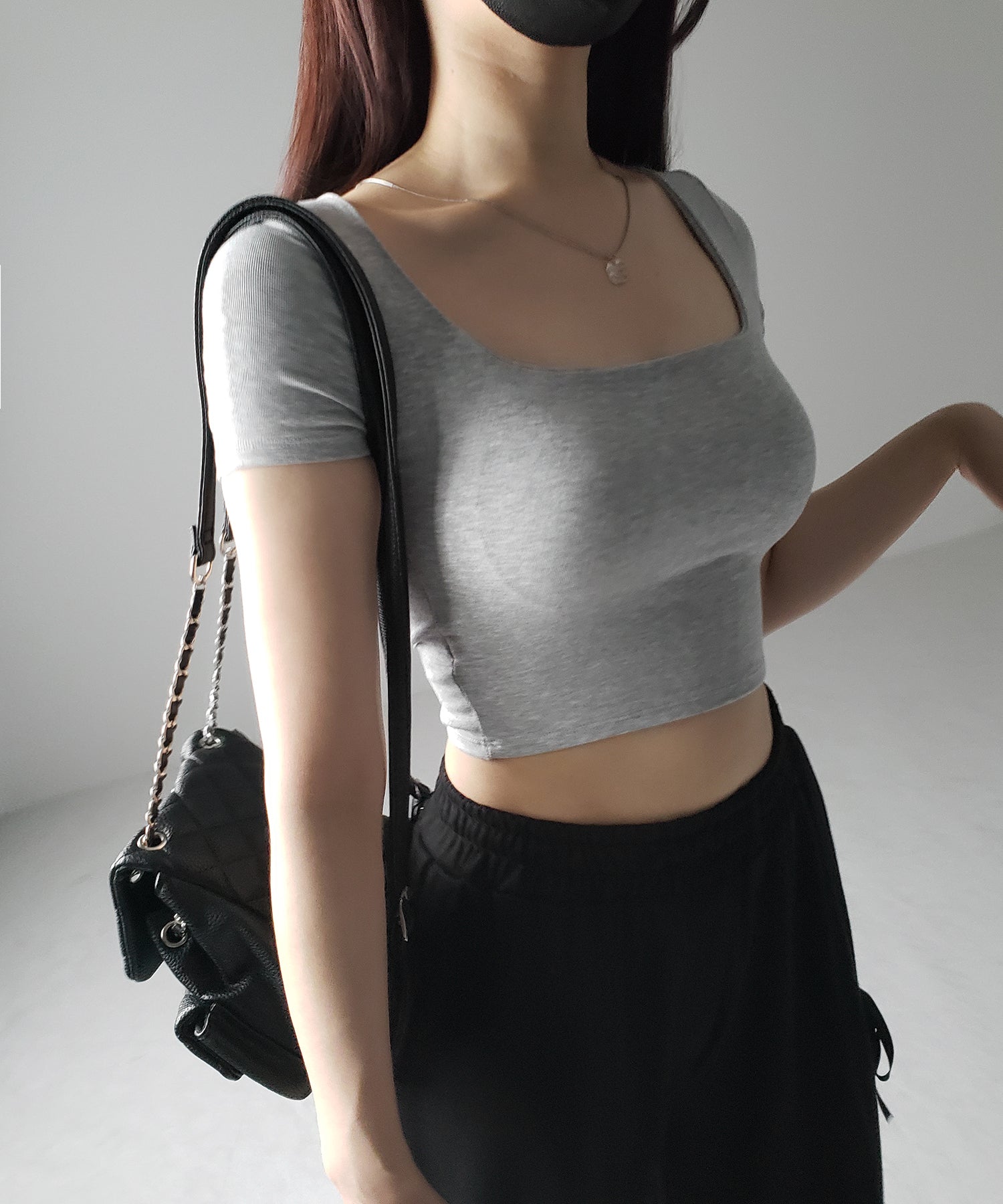 【 カップ付き 】スクエアネックショートちびTシャツ