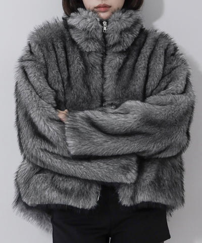 ダブルジップスタンドカラーミックスファージャケット / double zip stand collar mix fur jacket
