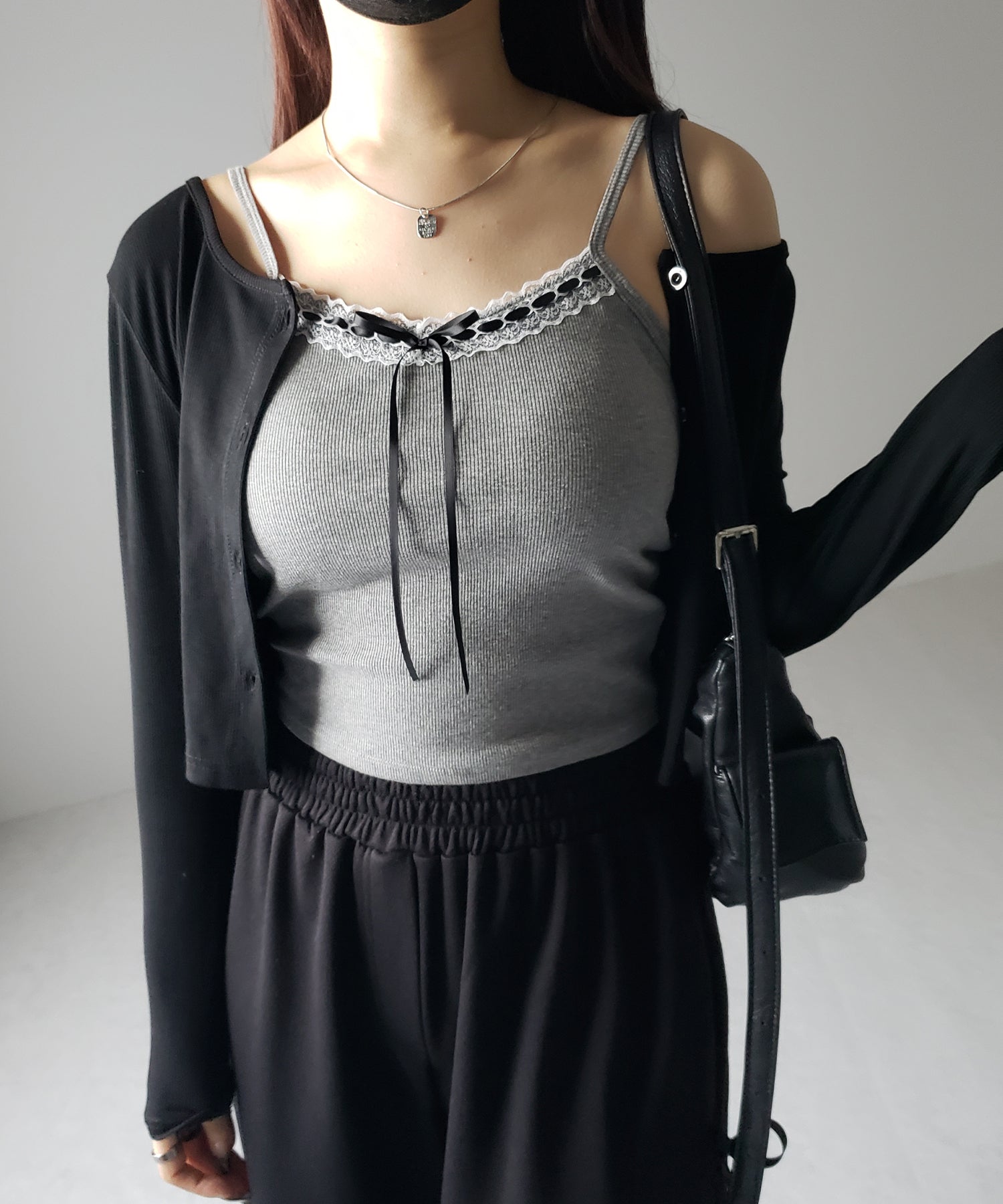 【 カップ付き 】サテンリボンレースリブキャミソール / satin ribbon lace lib camisole