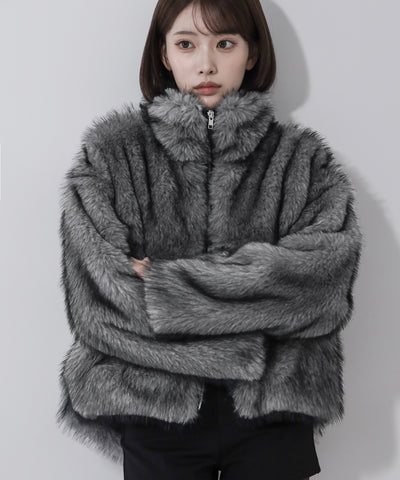 ダブルジップスタンドカラーミックスファージャケット / double zip stand collar mix fur jacket