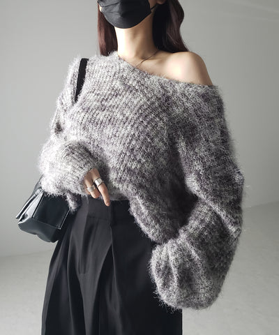 フラッフィーメランジルーズシャギーニット【韓国製】