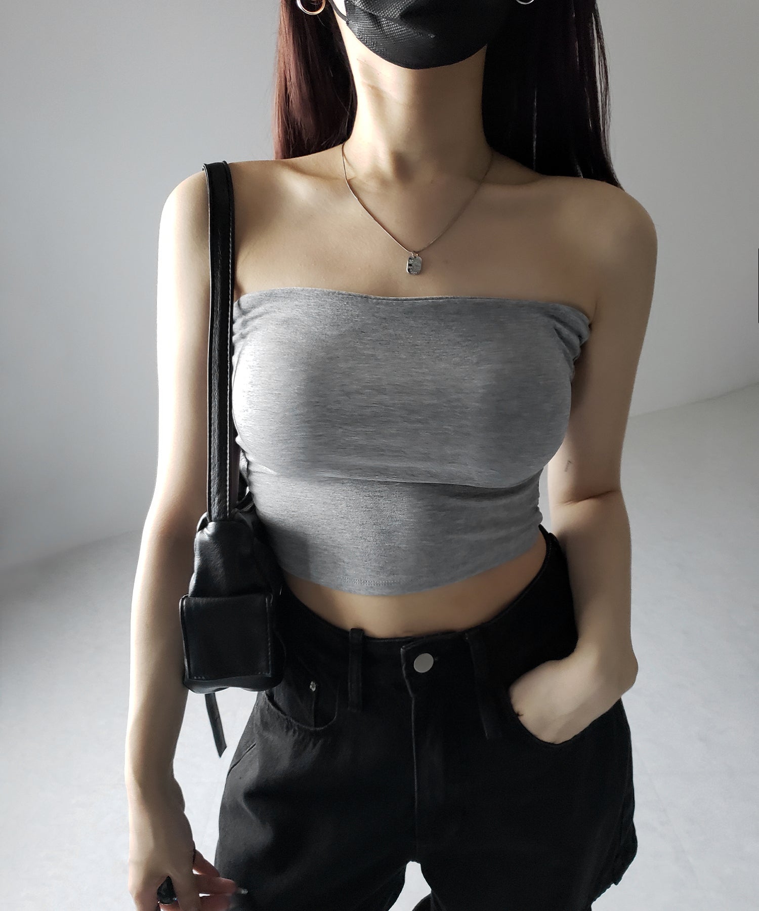 【 カップ付き 】ショートスクエアチューブトップ/ short square tube top