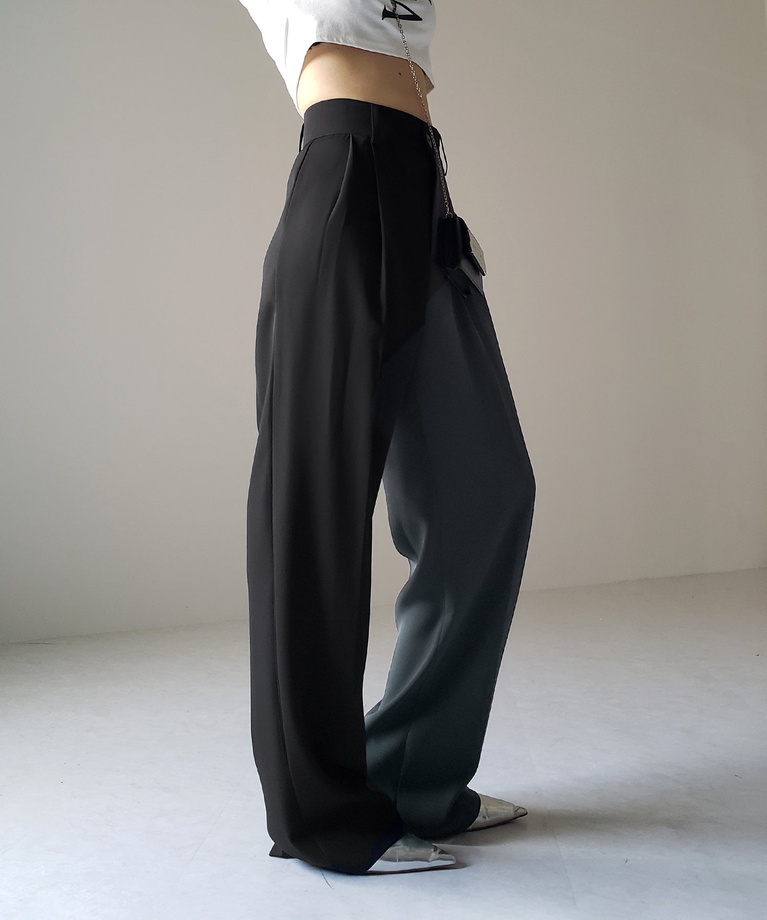 【 5SIZE 】太ベルトハイウエストツートーンタックスラックス
