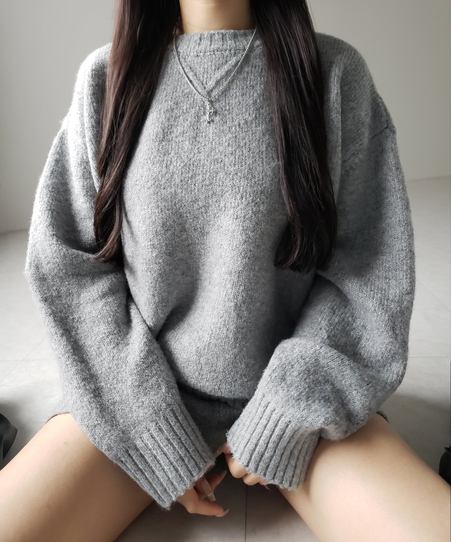 【 ニットセットアップ 】フラッフィーオーバーサイズニット + ニットショートパンツ SET / fluffy over size knit + knit short pants SET