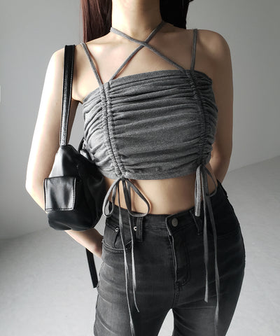 3WAYクロスストラップリボンシャーリングショートキャミソール / 3WAY cross strap ribbon shirring short camisole