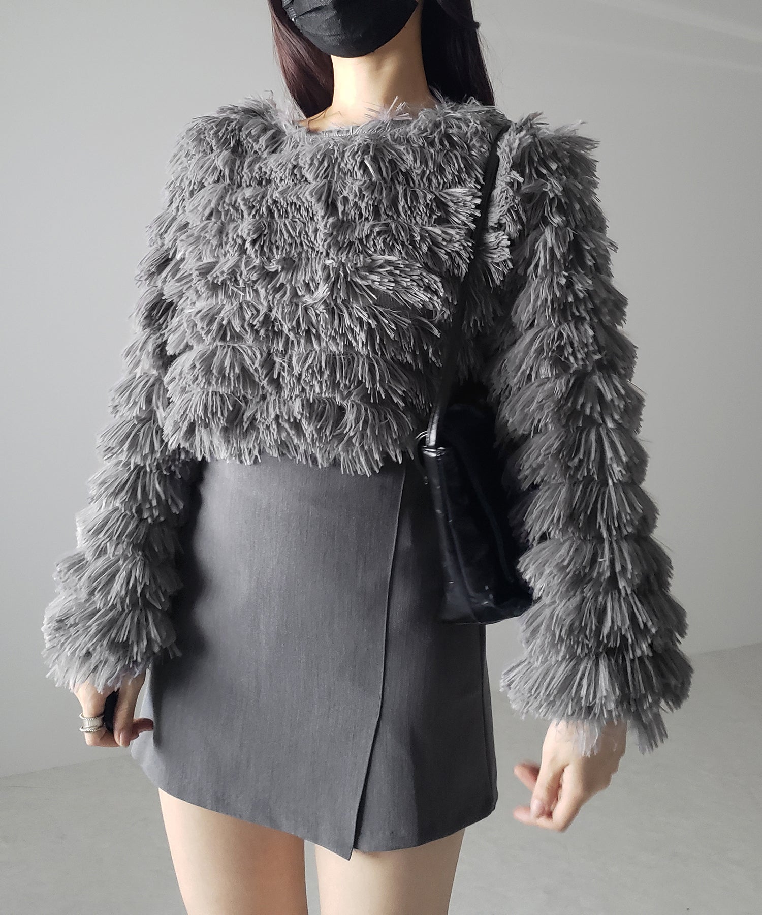 【 4color 】シャギーファーフリンジオーバートップス /shaggy fur fringe over tops