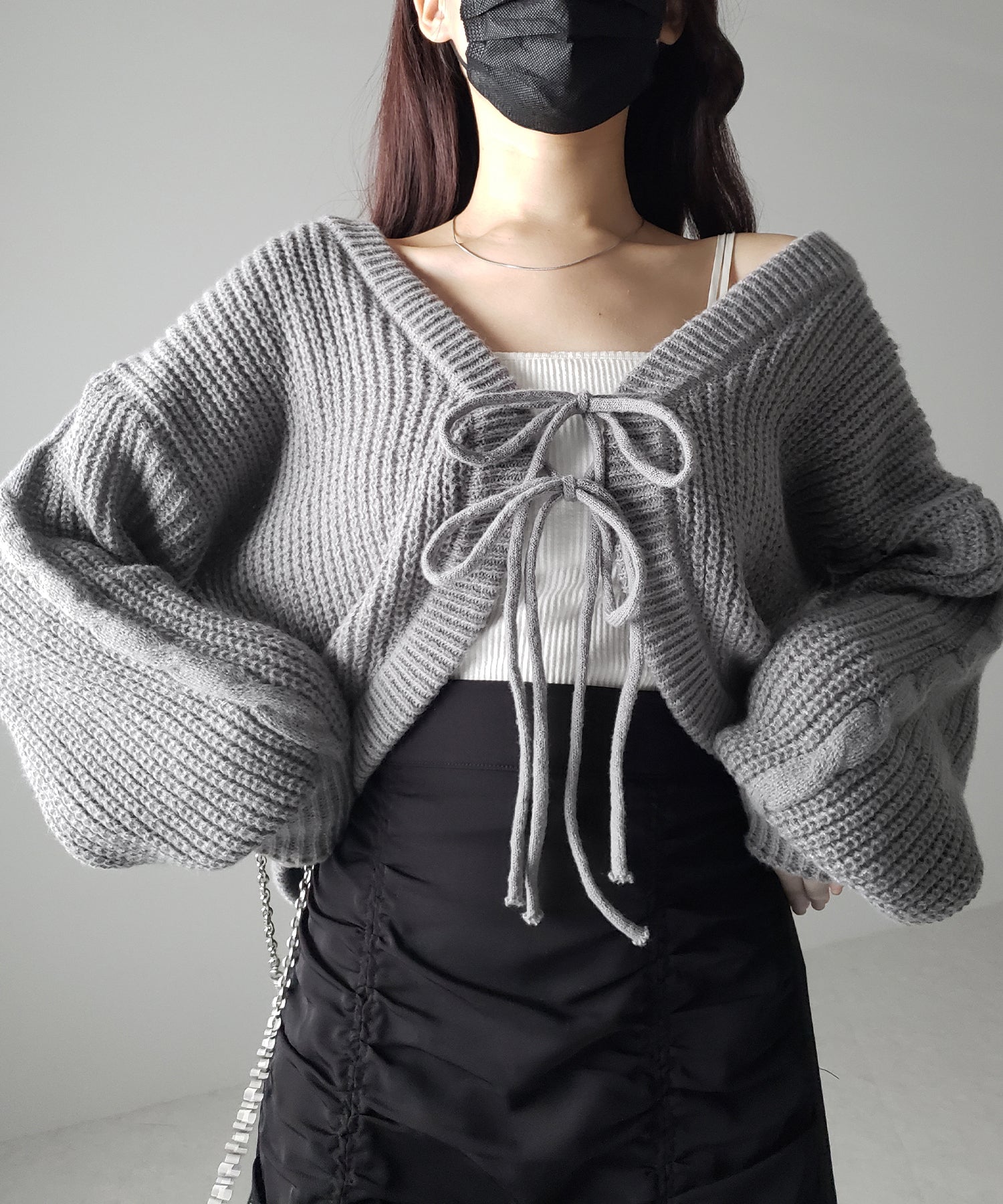 【 5color 】フロントダブルリボンショートボレロカーディガン