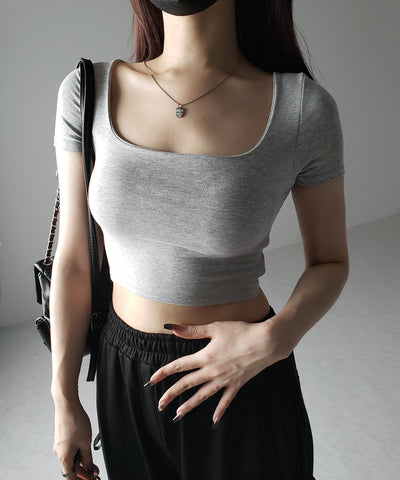 【 カップ付き 】スクエアネックショートちびTシャツ