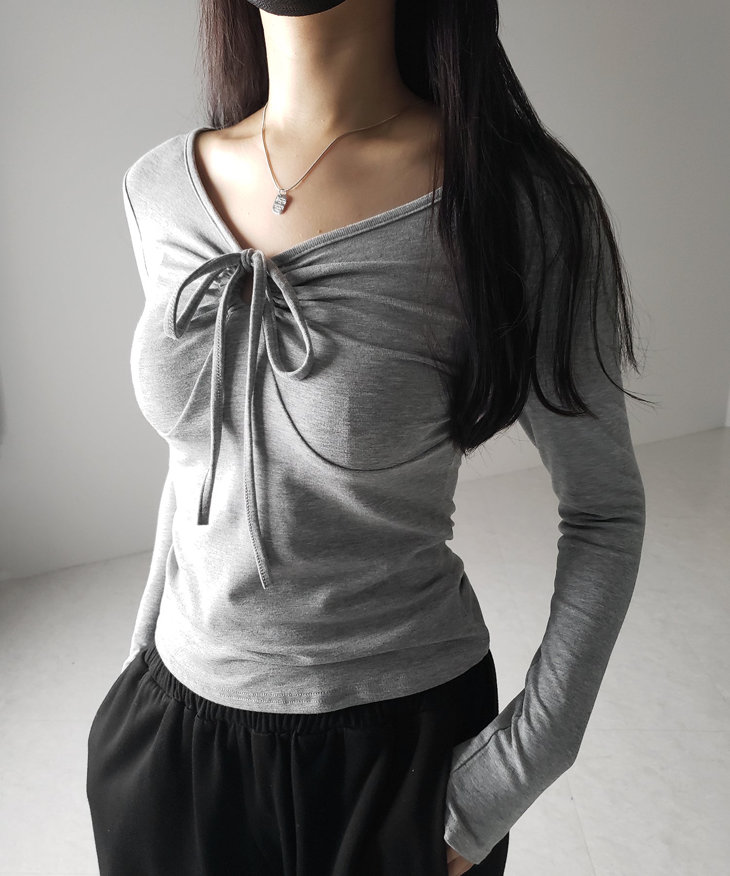 【 3WAY 】クロスストラップリボンギャザーカットソートップス / cross strap ribbon gather cutsew tops