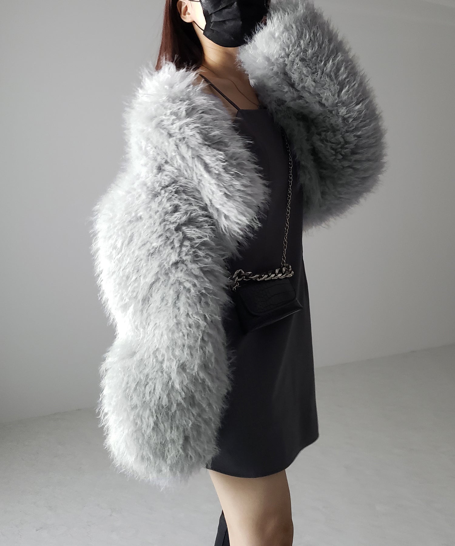 【 5color 】シャギーファーノーカラーボリュームショートコート/ shaggy fur nocollar volume short coat