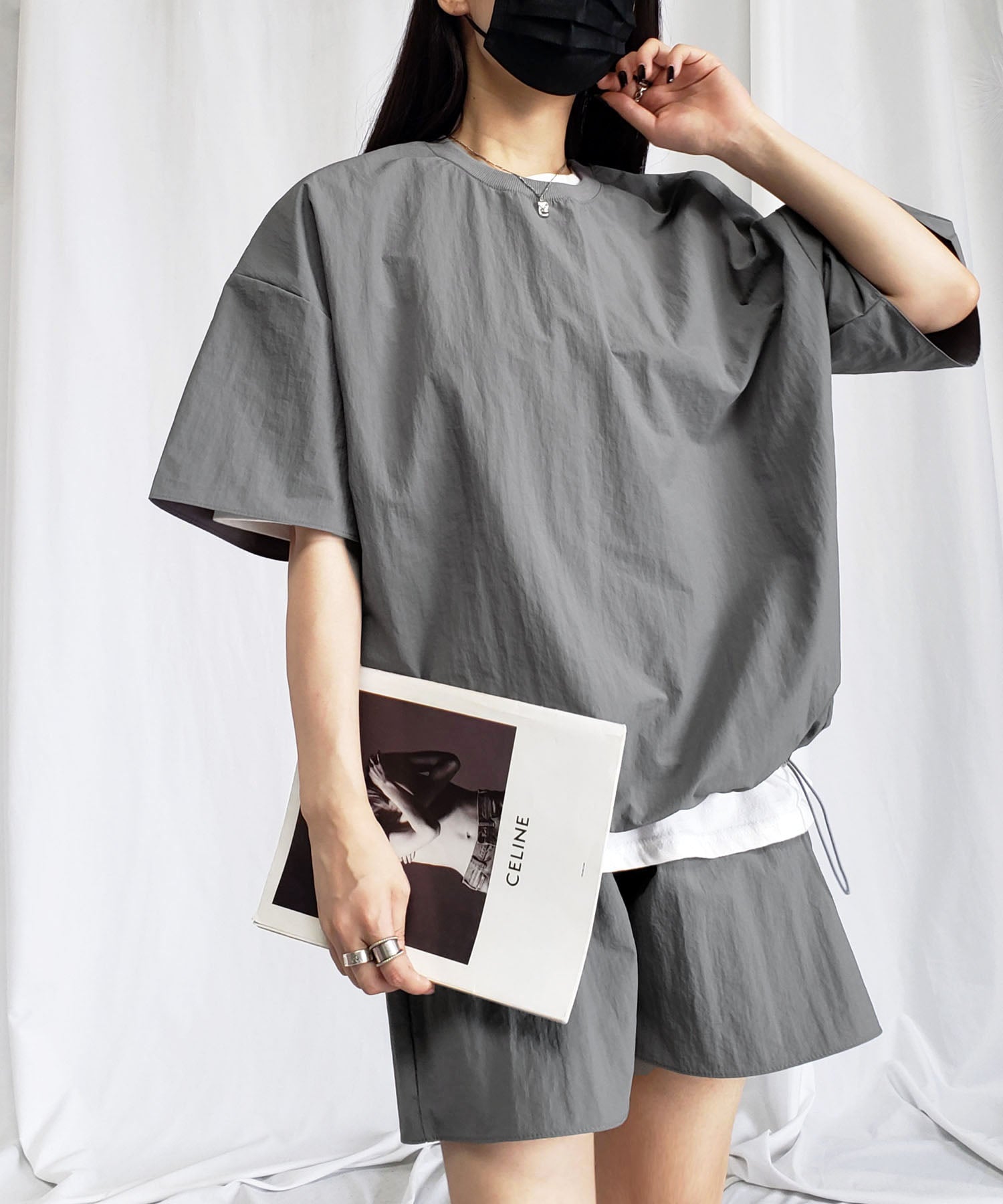 【 上下セットアップ/5色展開 】ワッシャーナイロンプルオーバー&ショートパンツ SET