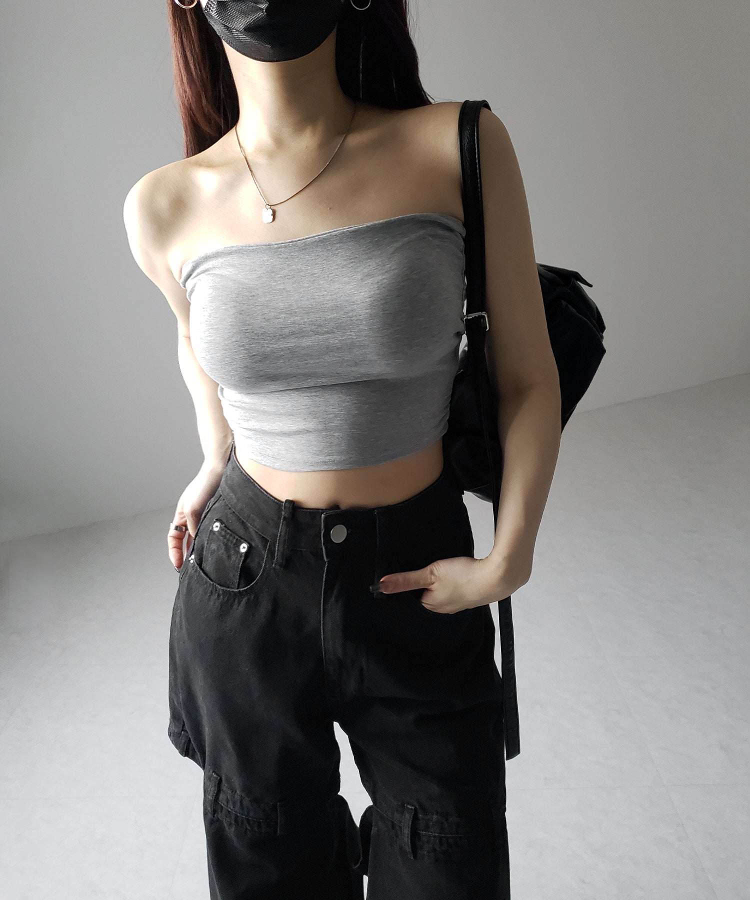 【 カップ付き 】ショートスクエアチューブトップ/ short square tube top