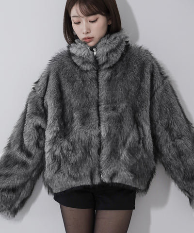 ダブルジップスタンドカラーミックスファージャケット / double zip stand collar mix fur jacket