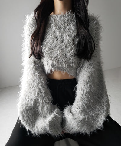 【 選べる6色展開 】フラッフィーシャギールーズショートニット / fluffy shaggy loose short knit