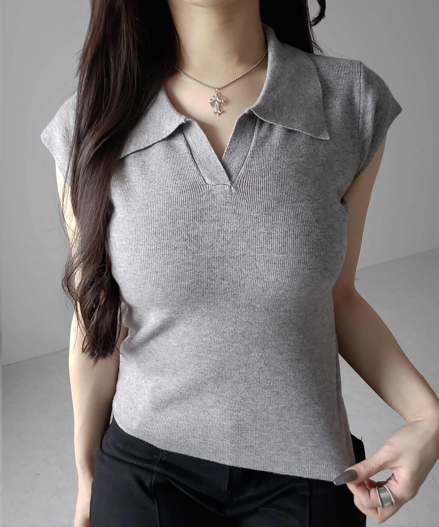 スキッパー半袖ニットトップス /skipper short sleeve knit tops