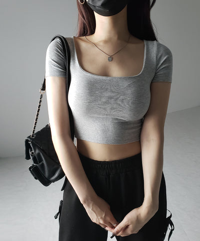 【 カップ付き 】スクエアネックショートちびTシャツ