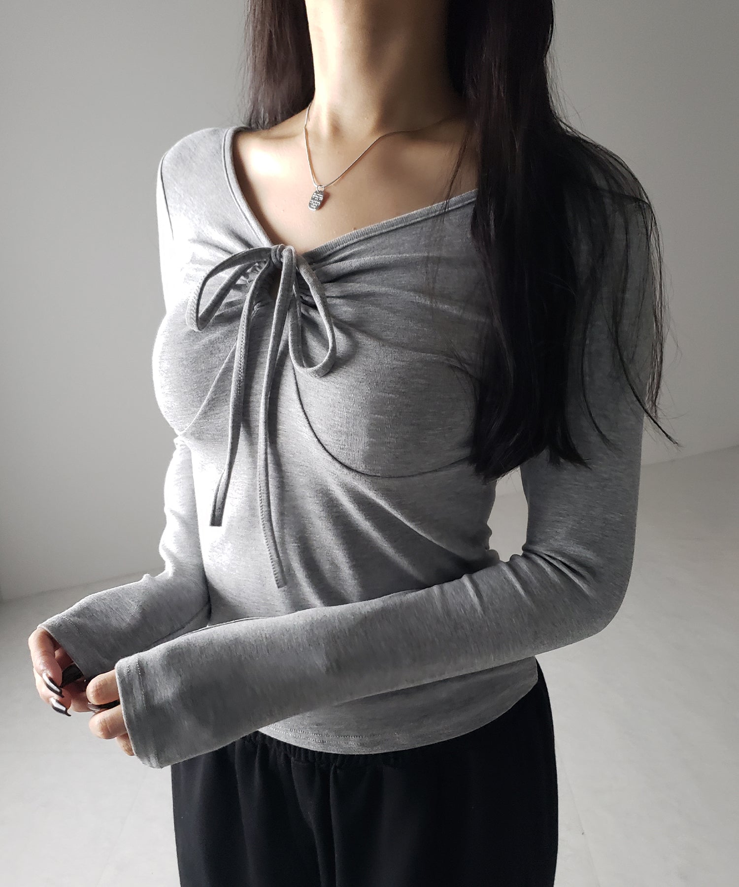 【 3WAY 】クロスストラップリボンギャザーカットソートップス / cross strap ribbon gather cutsew tops