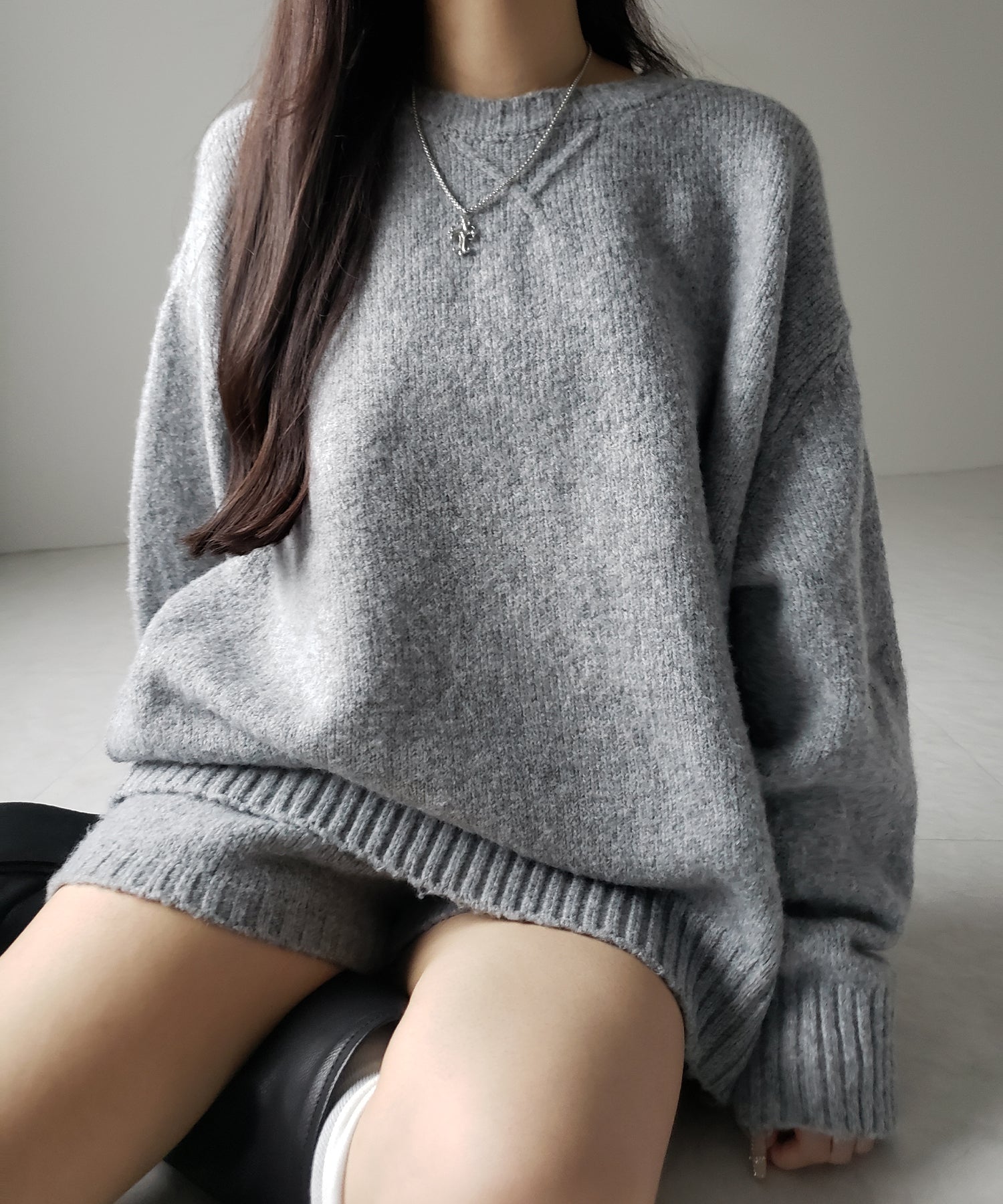 【 ニットセットアップ 】フラッフィーオーバーサイズニット + ニットショートパンツ SET / fluffy over size knit + knit short pants SET
