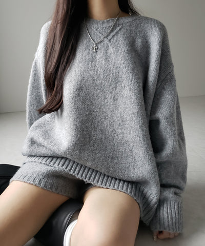 【 ニットセットアップ 】フラッフィーオーバーサイズニット + ニットショートパンツ SET / fluffy over size knit + knit short pants SET