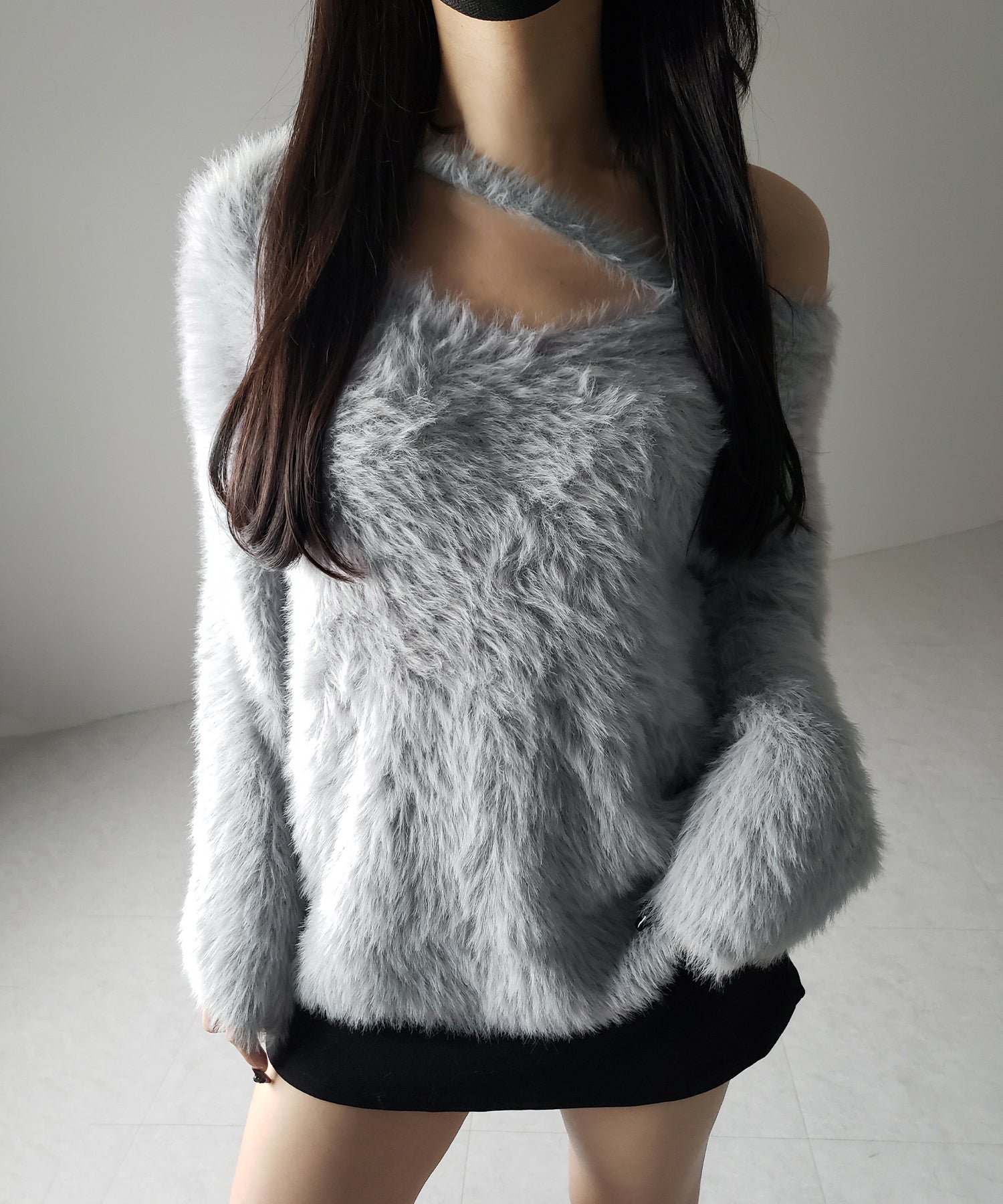 ナナメストラップカットアウトシャギーニット / naname strap cutout shaggy knit