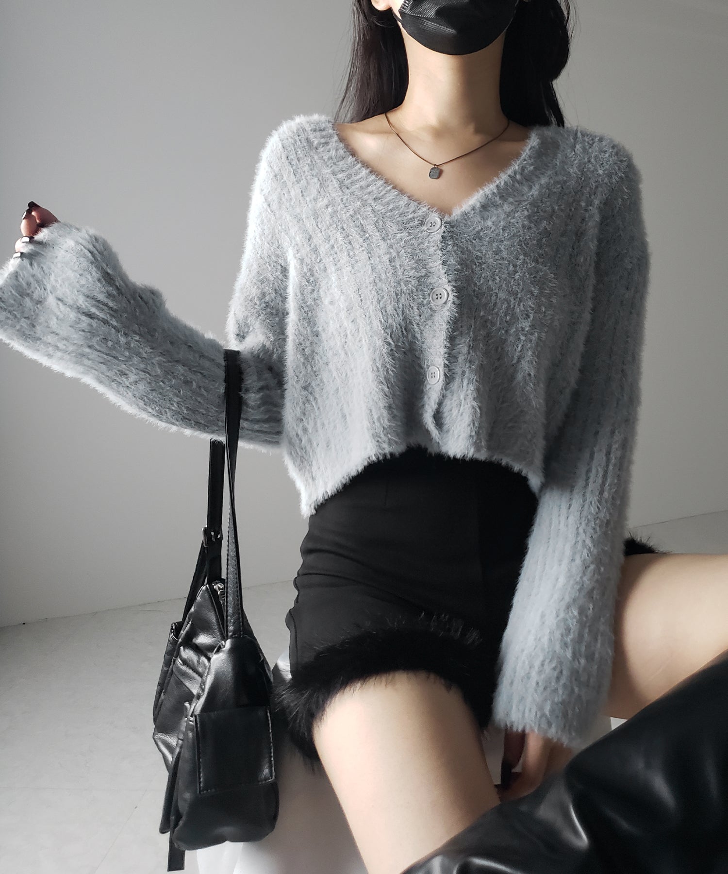 【 3color 】ショートシャギーリブニットカーディガン / short shaggy lib knit cardigan