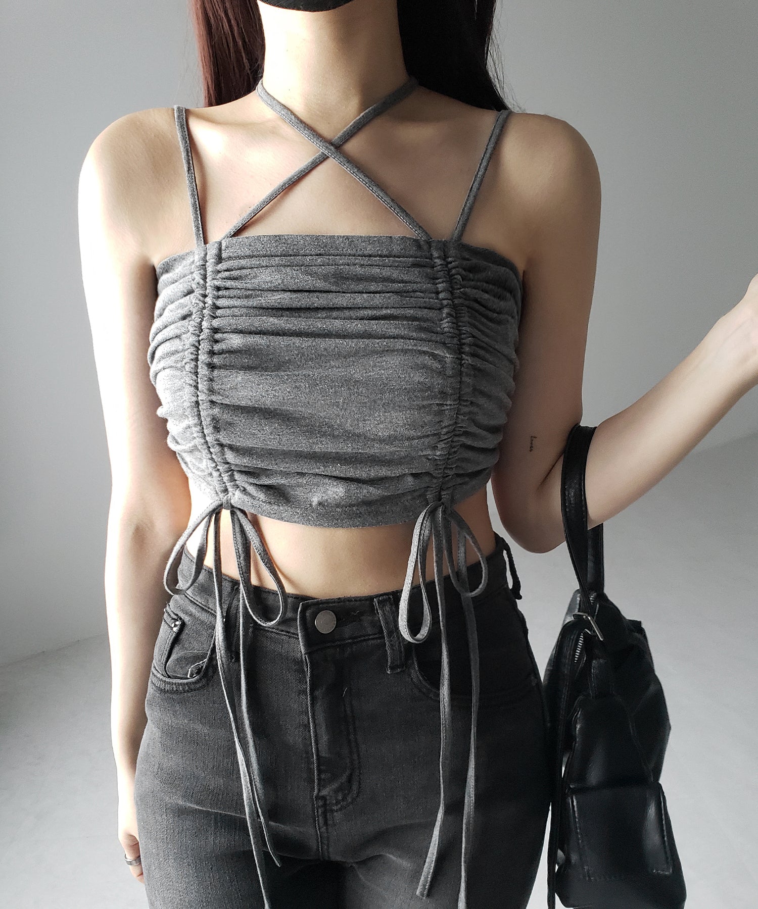 3WAYクロスストラップリボンシャーリングショートキャミソール / 3WAY cross strap ribbon shirring short camisole
