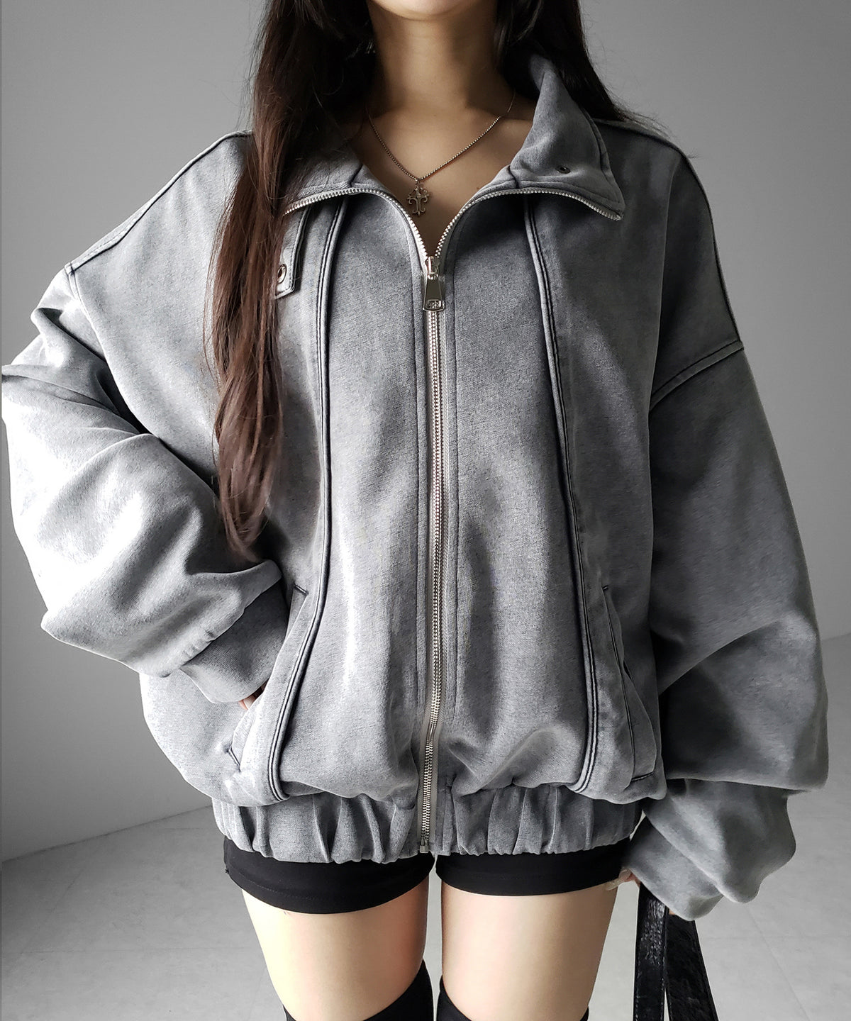 ピグメントヴィンテージジップアップオーバースウェットブルゾン / pigment vintage zipup over sweat blouson