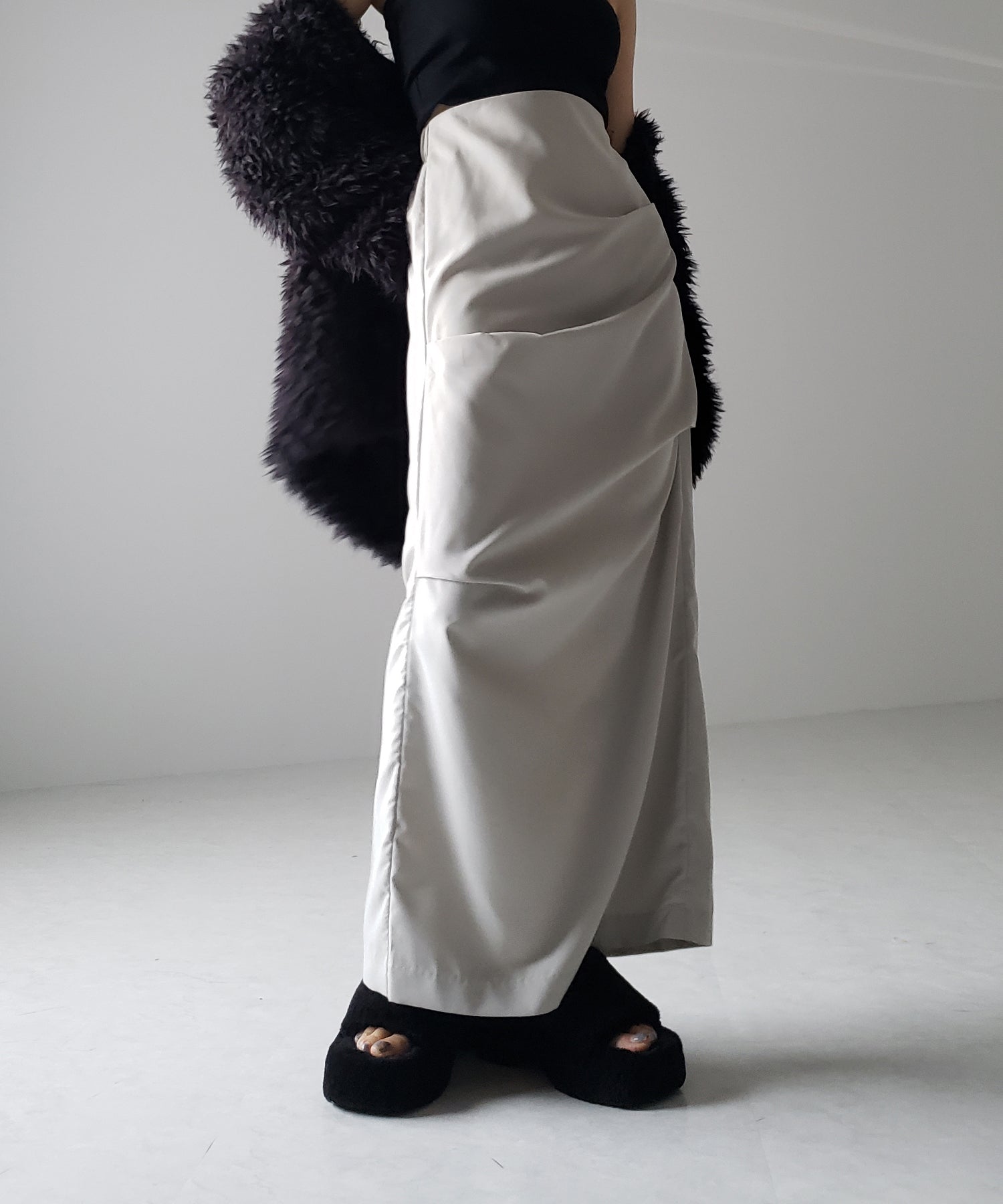 【 3size / 5color 】タックデザインハイウエストスリットロングスカート