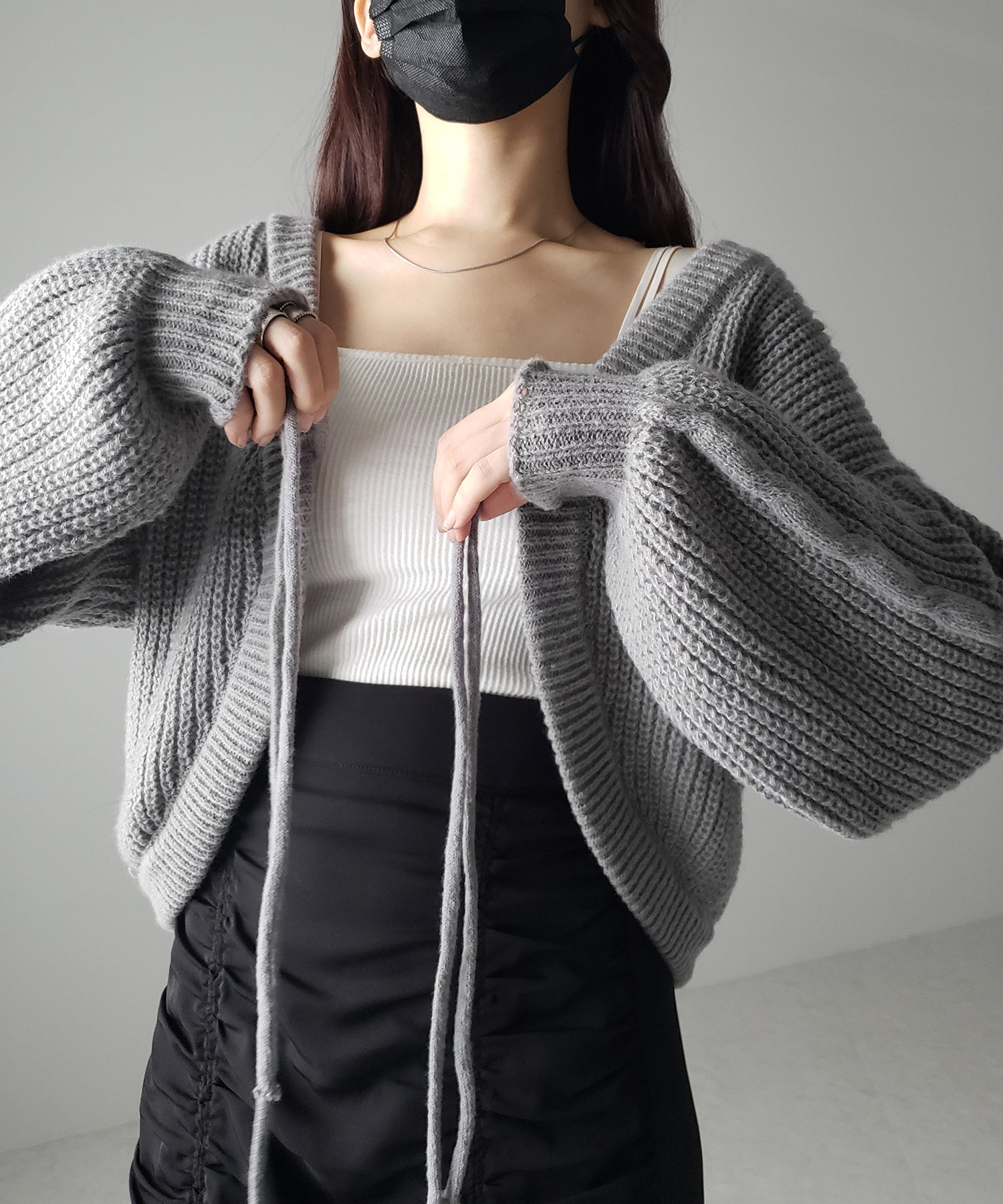 【 5color 】フロントダブルリボンショートボレロカーディガン