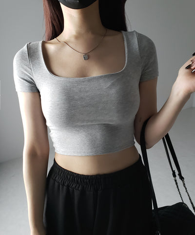【 カップ付き 】スクエアネックショートちびTシャツ