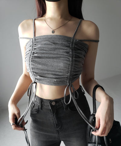 3WAYクロスストラップリボンシャーリングショートキャミソール / 3WAY cross strap ribbon shirring short camisole