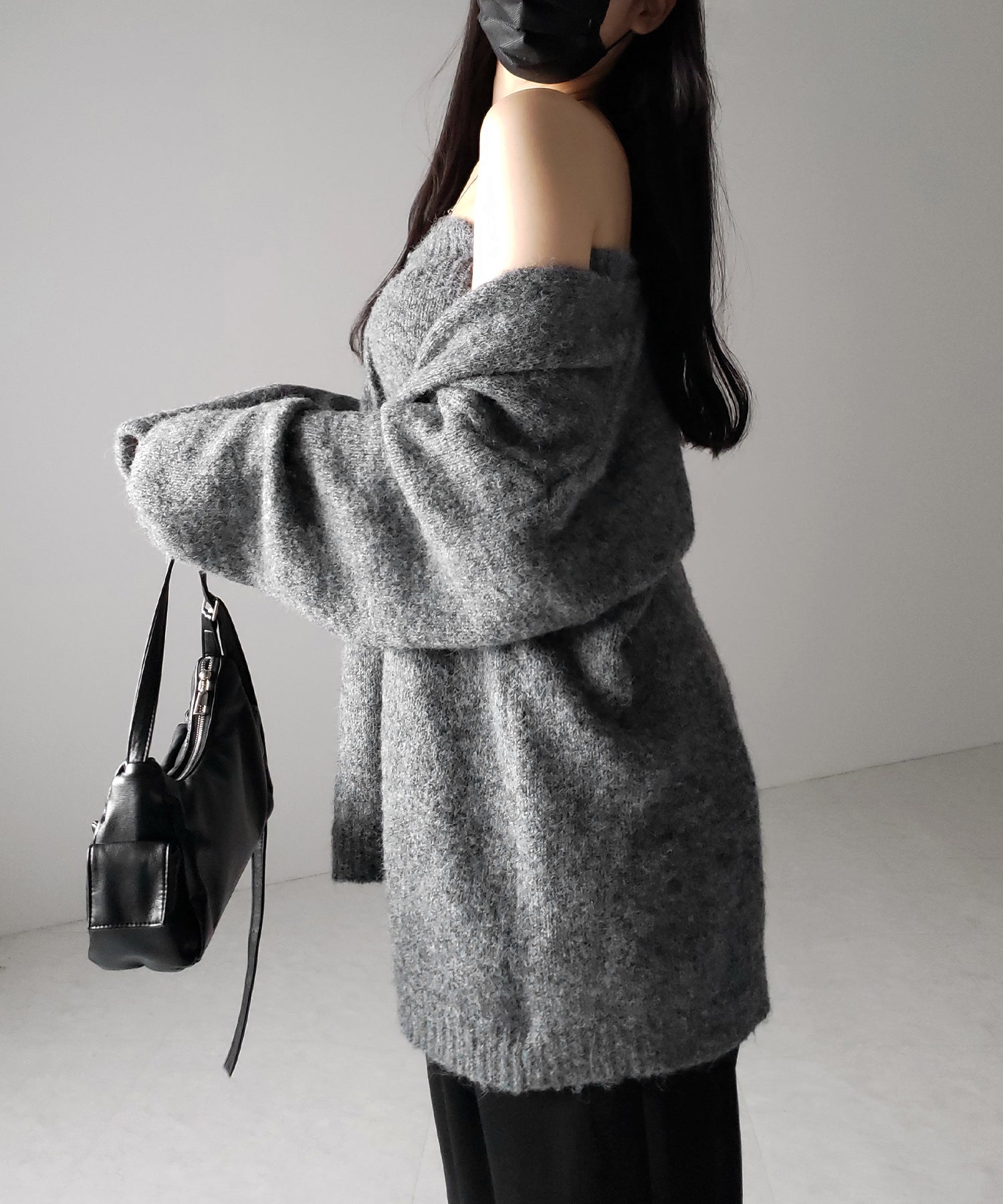 【 新色追加 /2点セット 】ニットボタンビスチェ +ロングカーディガンセット / knit button bustier + long cardigan set