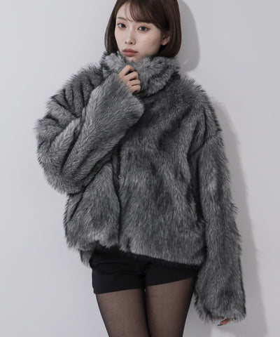 ダブルジップスタンドカラーミックスファージャケット / double zip stand collar mix fur jacket