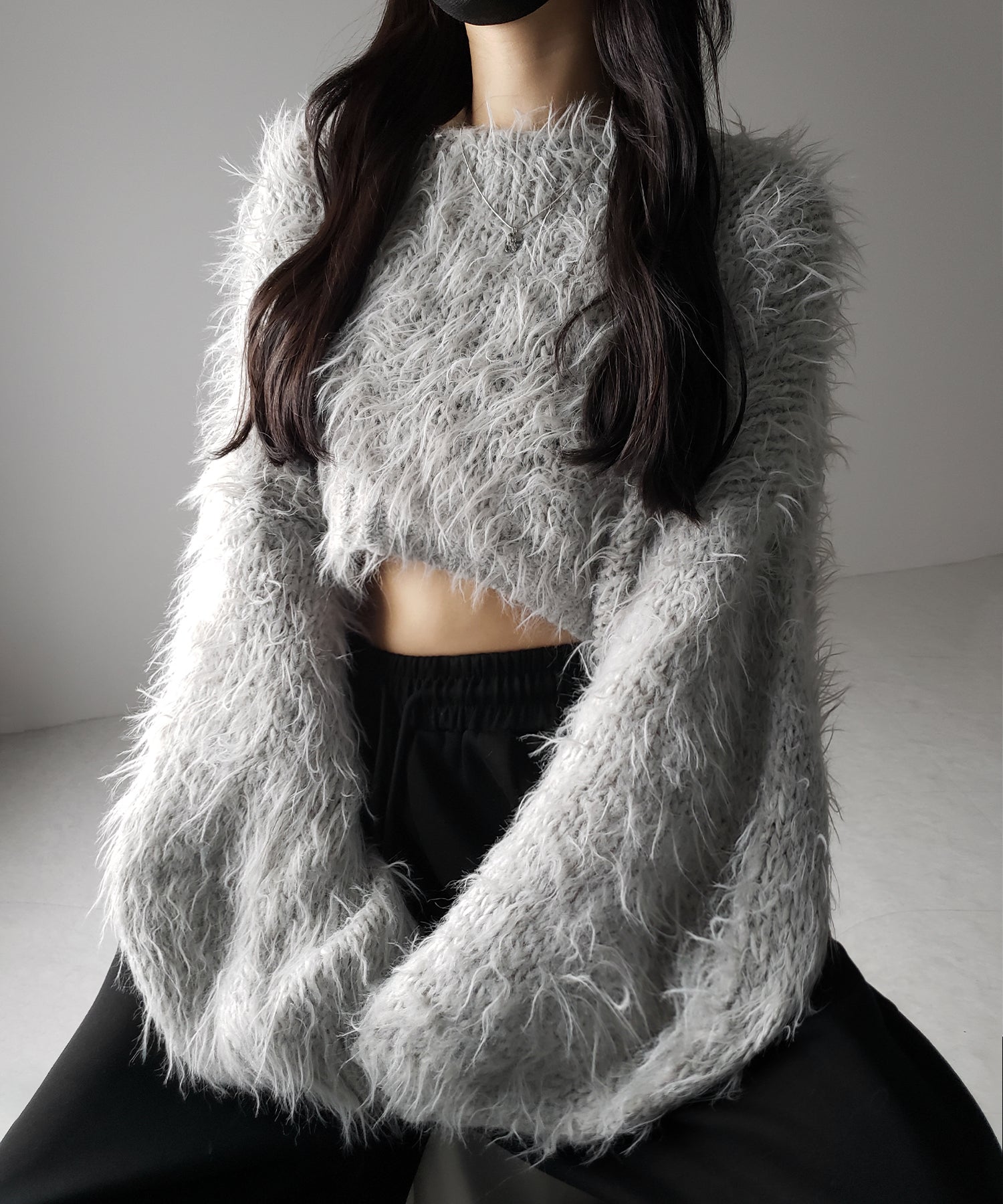 【 選べる6色展開 】フラッフィーシャギールーズショートニット / fluffy shaggy loose short knit