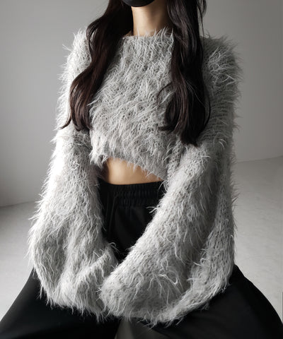 【 選べる6色展開 】フラッフィーシャギールーズショートニット / fluffy shaggy loose short knit