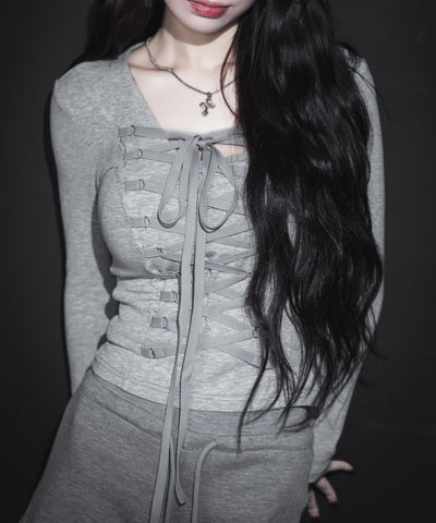 【 3WAY 】レースアップコルセットリボンチョーカートップス / lace up corset ribbon choker tops